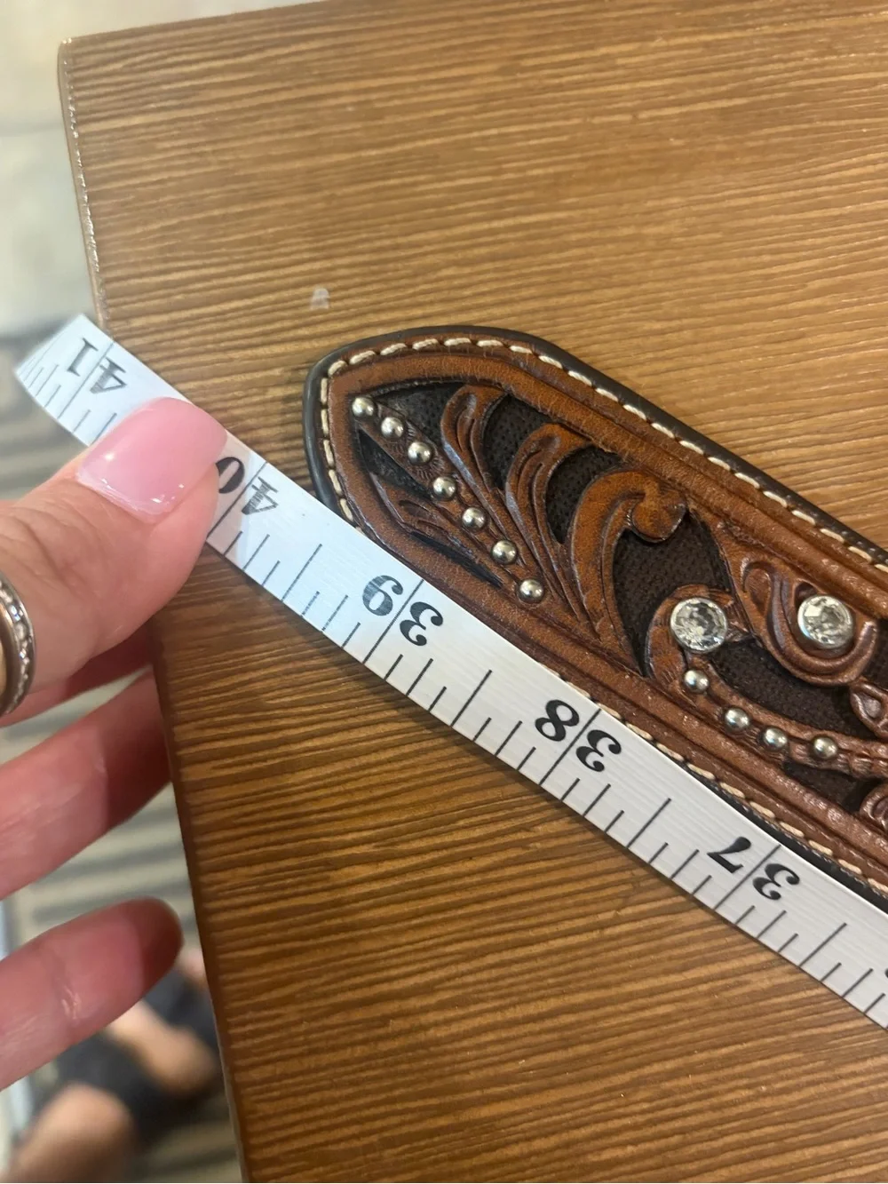 Ariat Western Embossed Tooled Brown Leather Belt with Concho Accents M